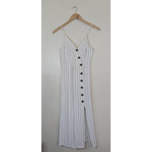 Urban Romantics Linen Blend Midi Button Up Dress Womens Size Small Stripped Wrap - Picture 1 of 10